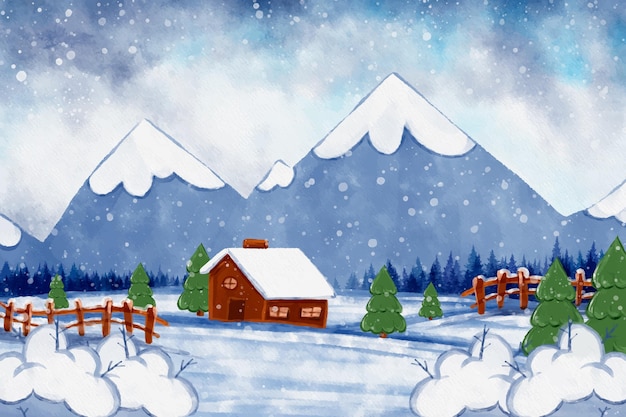 Watercolor winter landscape illustration