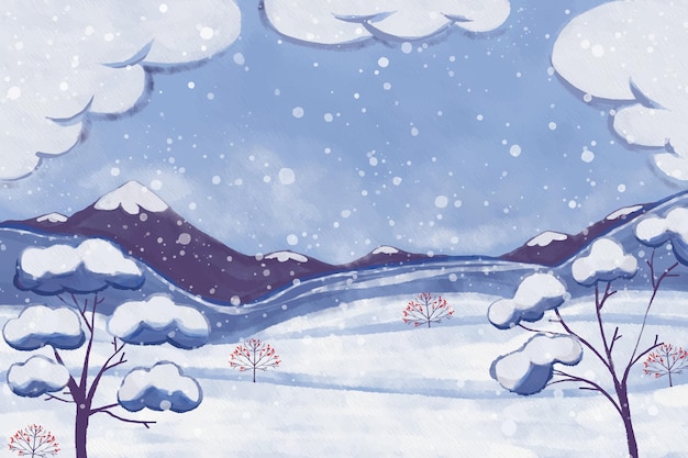 水彩冬の風景イラスト