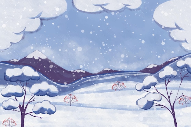 Акварель зимний пейзаж иллюстрация