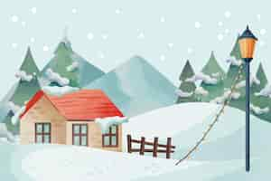 Free vector watercolor winter landscape illustration