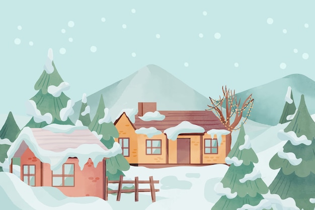 Free vector watercolor winter landscape illustration