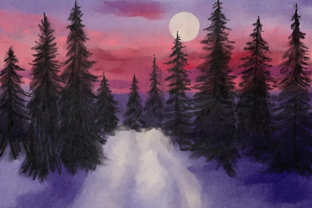 Watercolor winter landscape