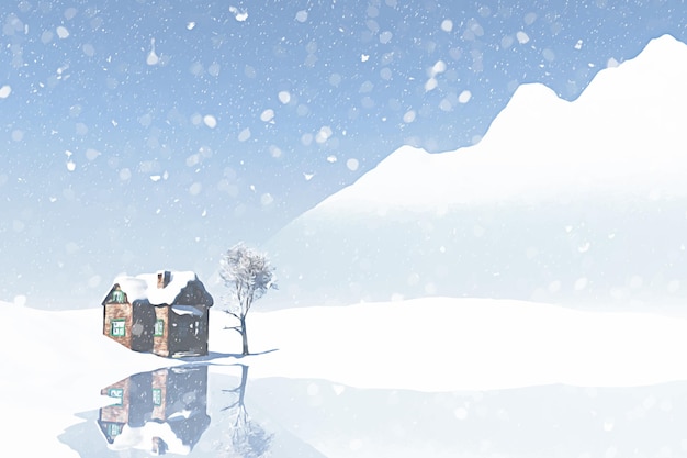 Бесплатное векторное изображение Акварельный зимний пейзаж