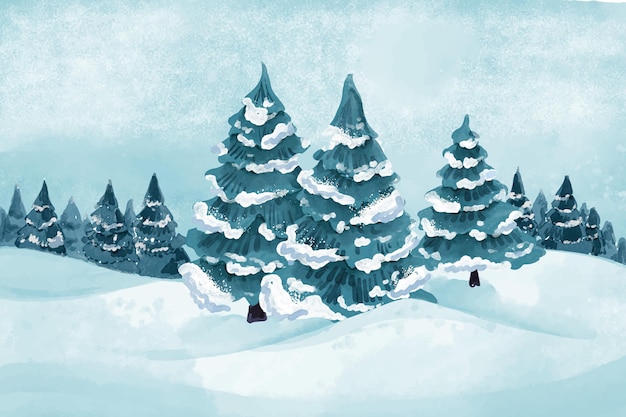 Free vector watercolor winter landscape