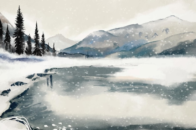 Watercolor winter landscape