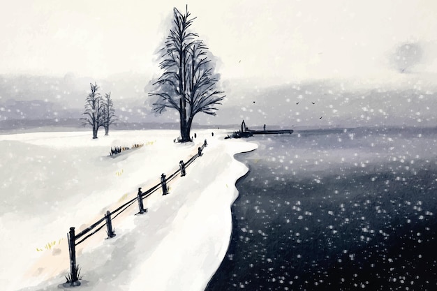 Watercolor winter landscape