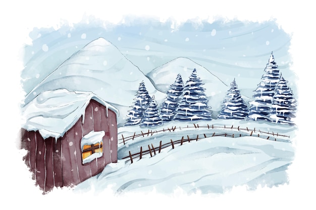 Free vector watercolor winter landscape