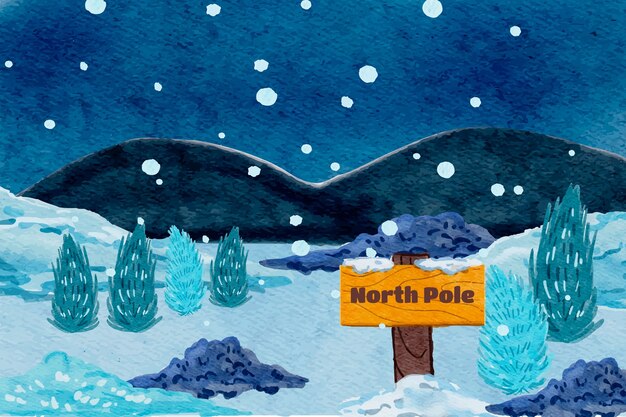 Free Vector watercolor winter north pole background
