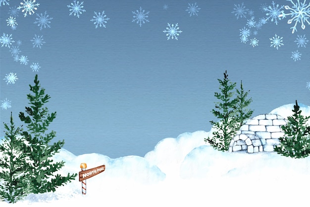 Watercolor winter north pole background