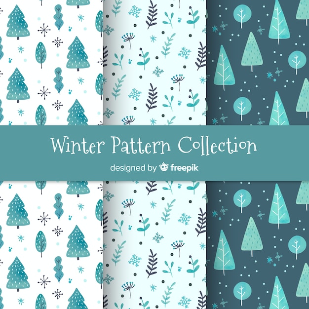 Free vector watercolor winter pattern collection