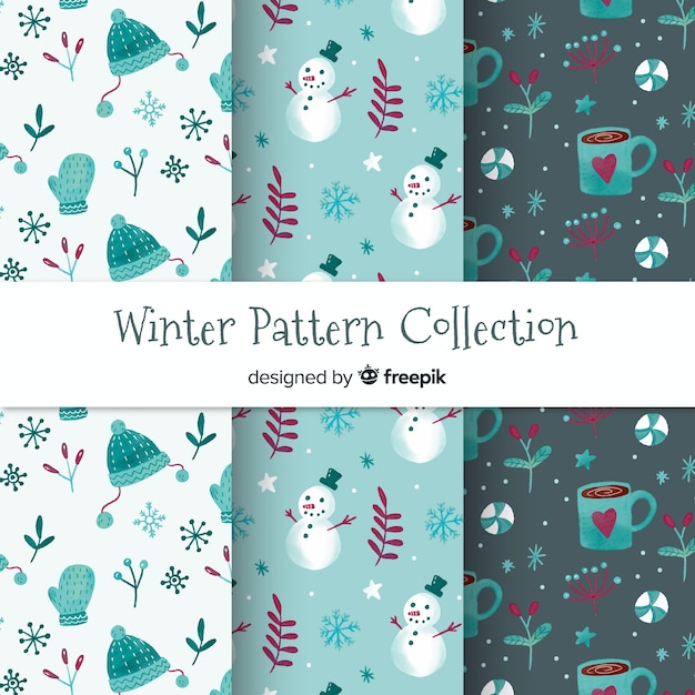 Watercolor winter pattern collection