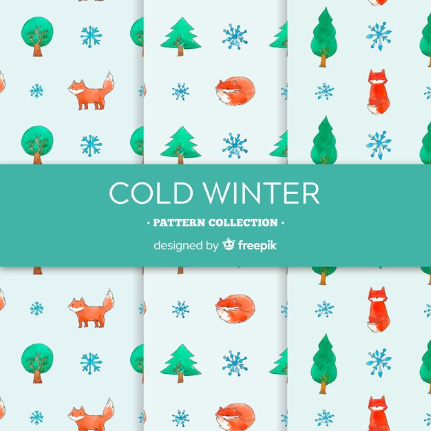 Free vector watercolor winter pattern collection
