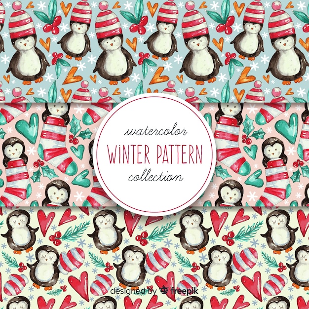 Free vector watercolor winter pattern collection