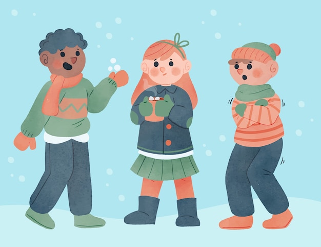 Free vector watercolor winter people collection