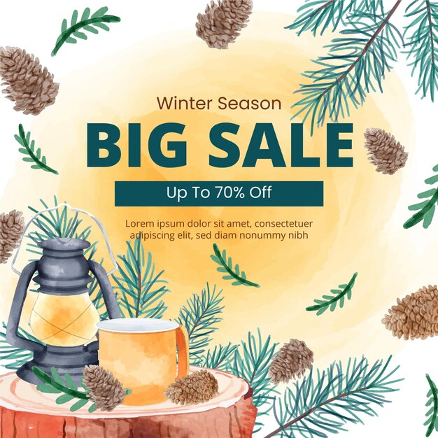 Watercolor winter sale illustration and banner