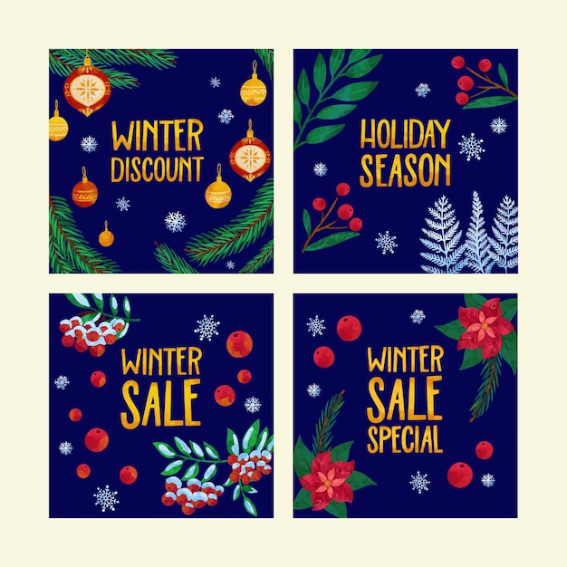 Watercolor winter sale instagram posts collection