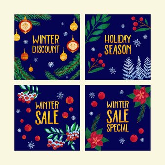 Watercolor winter sale instagram posts collection