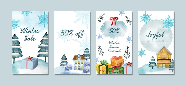 Watercolor winter sale instagram stories collection