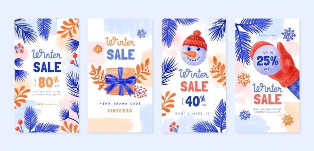 Watercolor winter sale instagram stories collection