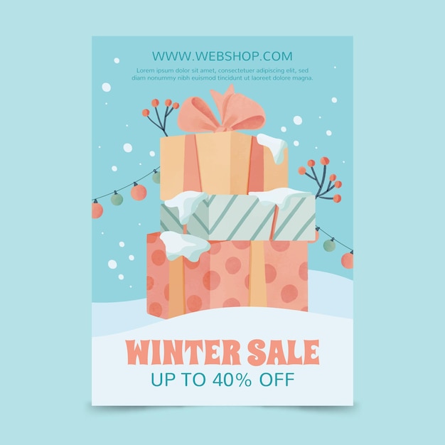 Free vector watercolor winter sale vertical poster template