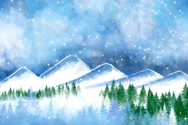 Free vector watercolor winter scenery wallpaper