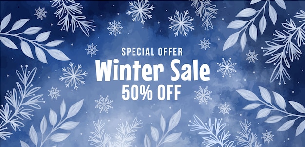 Watercolor winter season sale banner template