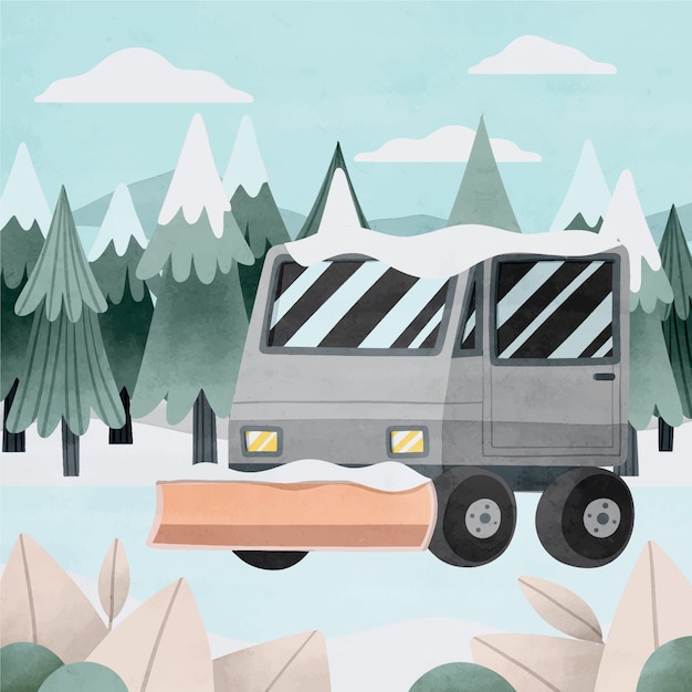 Free vector watercolor winter snow plow illustration