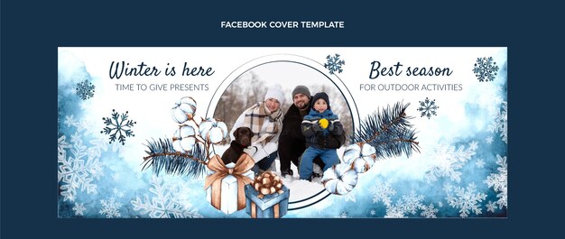 watercolor winter social media cover template