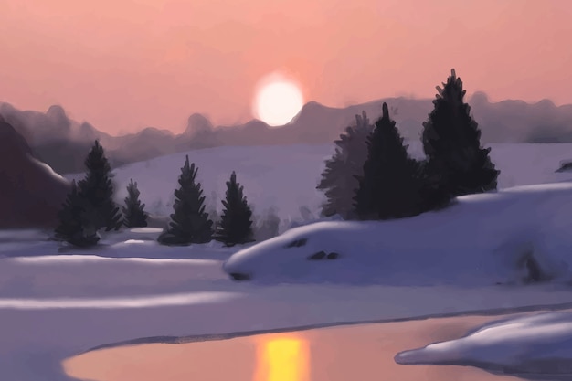 Акварельный фон зимнего солнцестояния