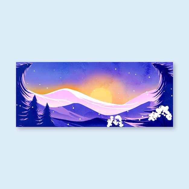 Watercolor winter solstice horizontal banner