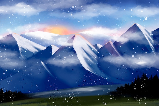 Акварельная иллюстрация зимнего солнцестояния