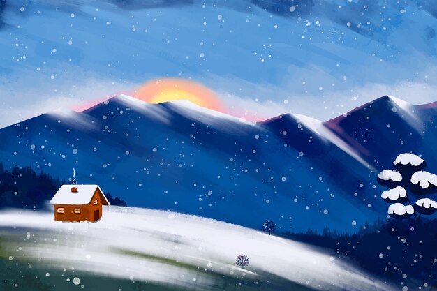 Акварельная иллюстрация зимнего солнцестояния