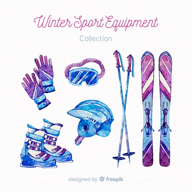 無料ベクター 水彩冬のスポーツ用品
