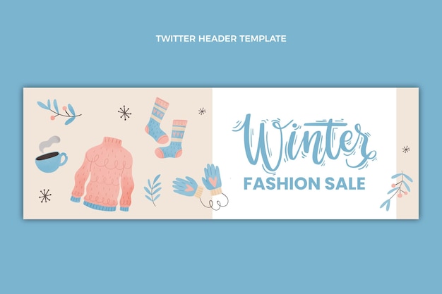 Шаблон обложки для твиттера с акварельной зимой