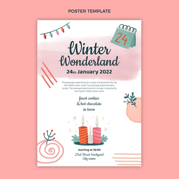 Free vector watercolor winter vertical poster template