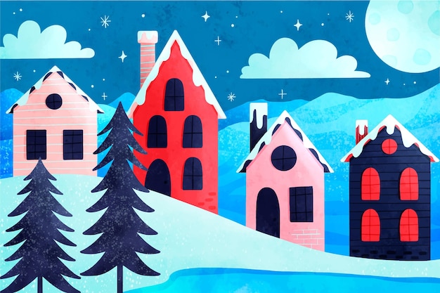 Free vector watercolor winter village