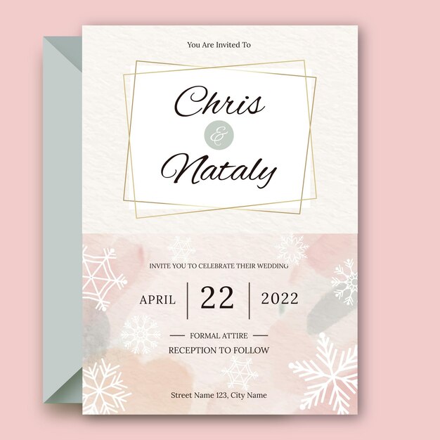 Watercolor winter wedding invitation template