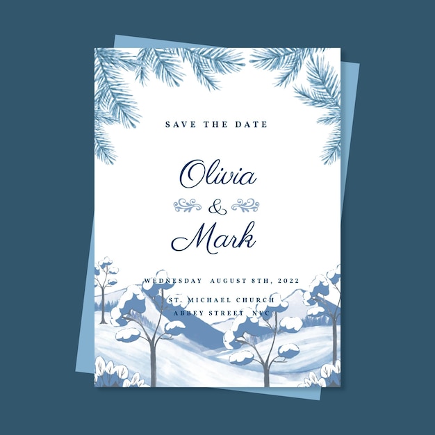 Free vector watercolor winter wedding invitation template