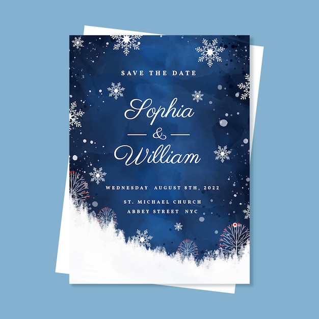 Free vector watercolor winter wedding invitation template