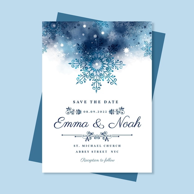 Free vector watercolor winter wedding invitation template