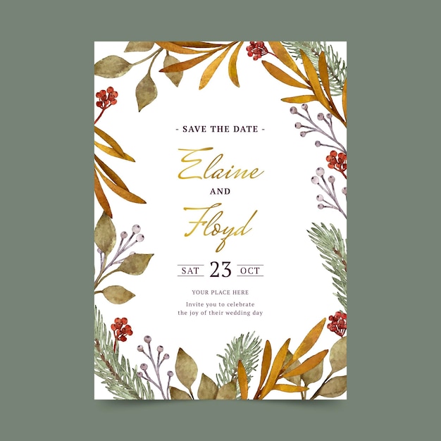 Free vector watercolor winter wedding invitation template