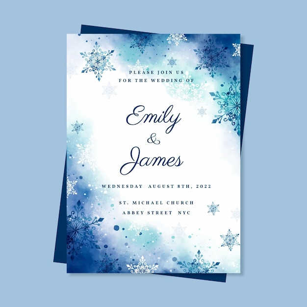 Free vector watercolor winter wedding invitation template