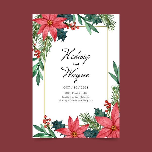 Watercolor winter wedding invitation template