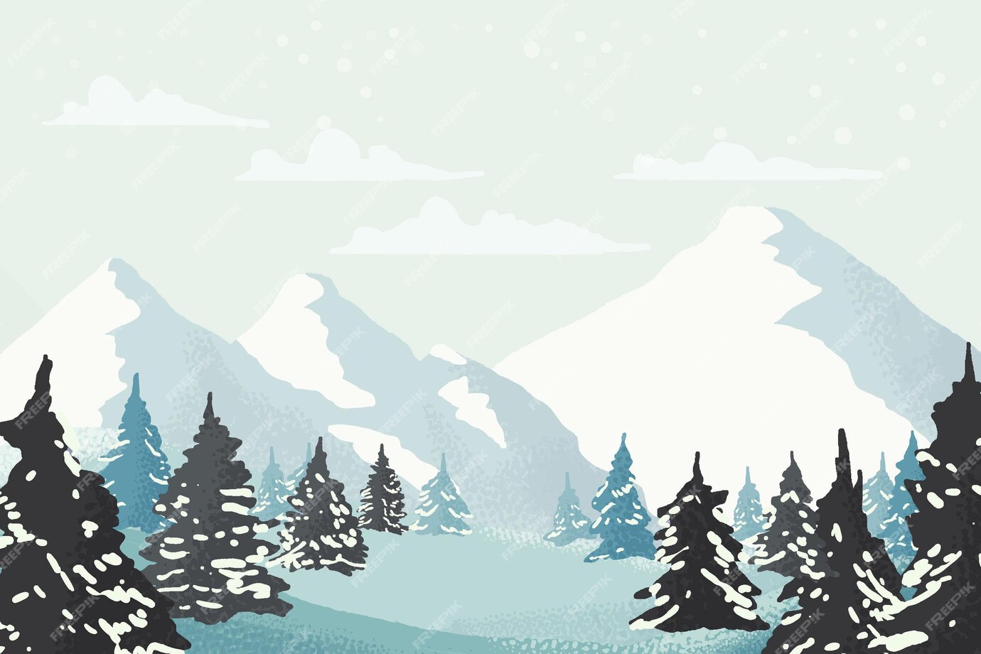 Free Vector | Watercolor winter wonderful landscape