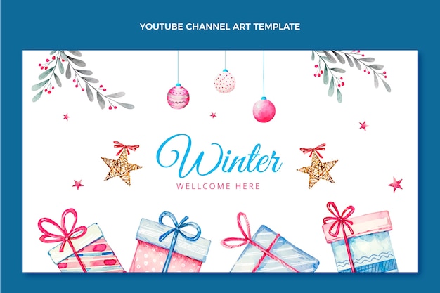 Free vector watercolor winter youtube channel art