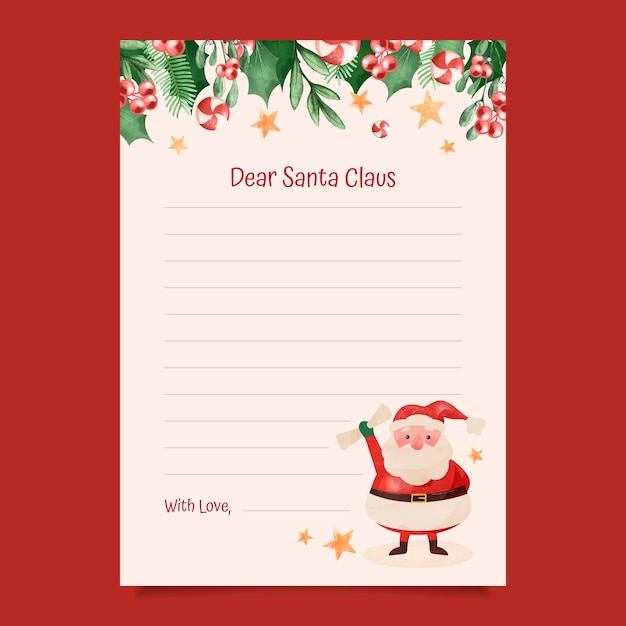 Free vector watercolor wish list template with  santa