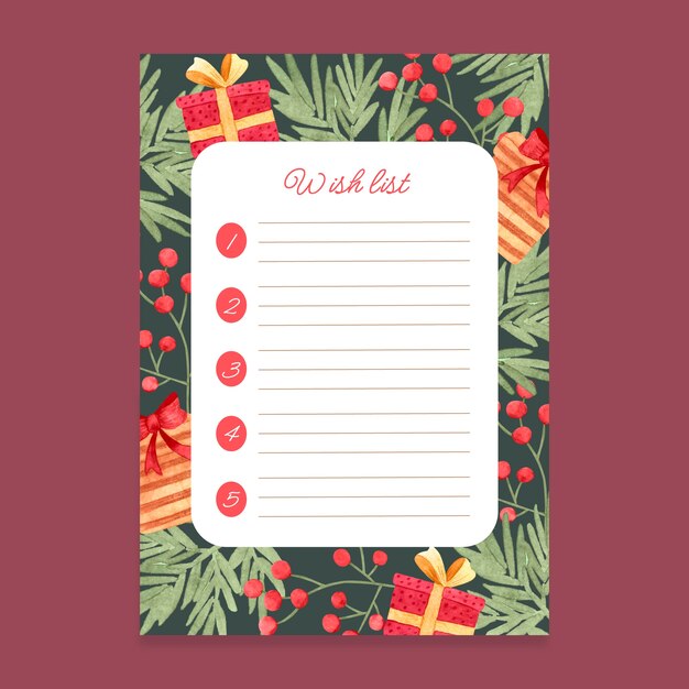 Watercolor wishlist template design