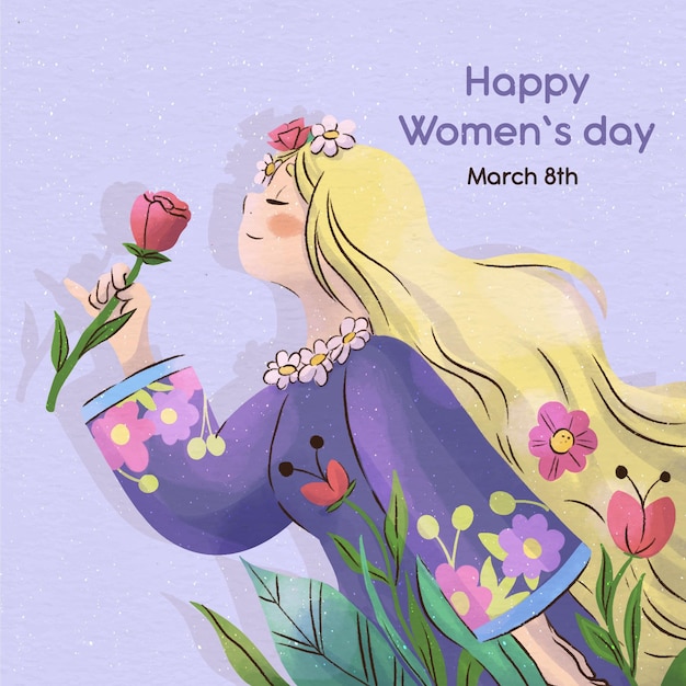 Бесплатное векторное изображение Акварельная женщина, пахнущая цветком