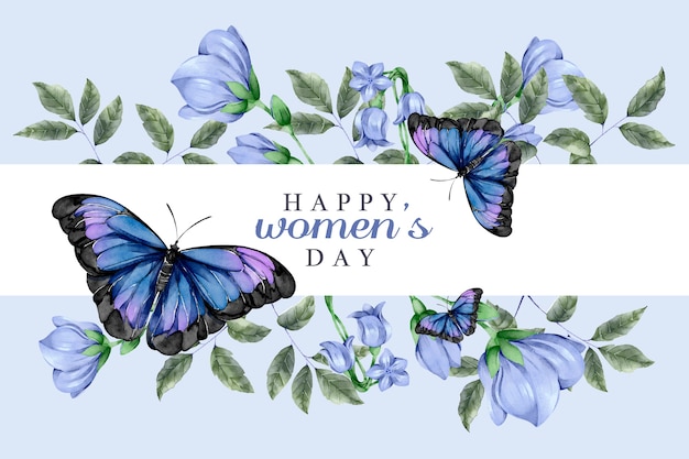 Watercolor women's day concept with butterflies