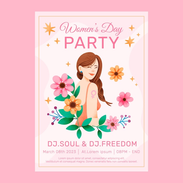 Free vector watercolor women's day vertical poster template